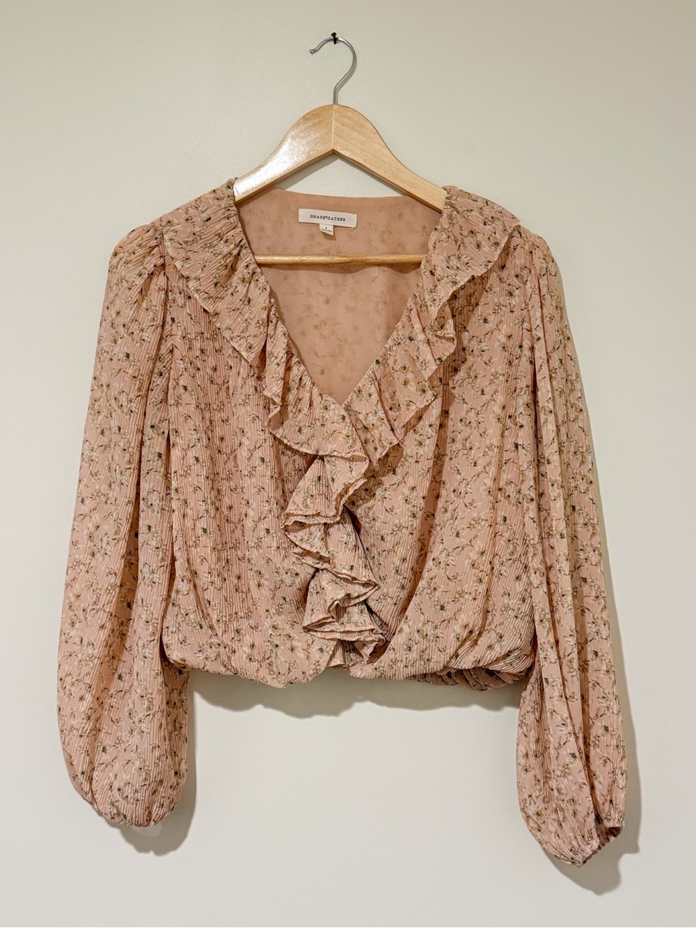 Ruffled V-Neck Blouse in Dusty Rose